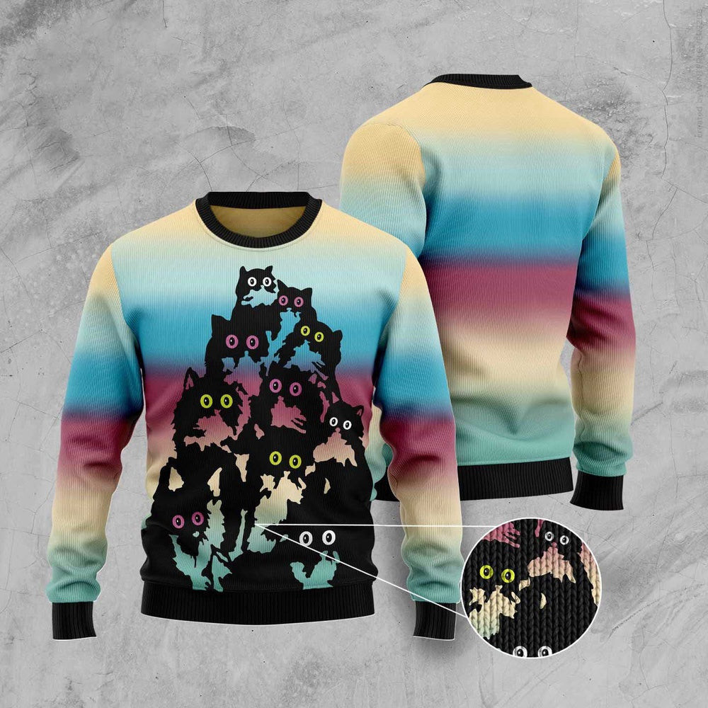 Unisex Ugly Christmas Sweatshirt Lovely Black Cat Christmas Sweater For Pet Lovers