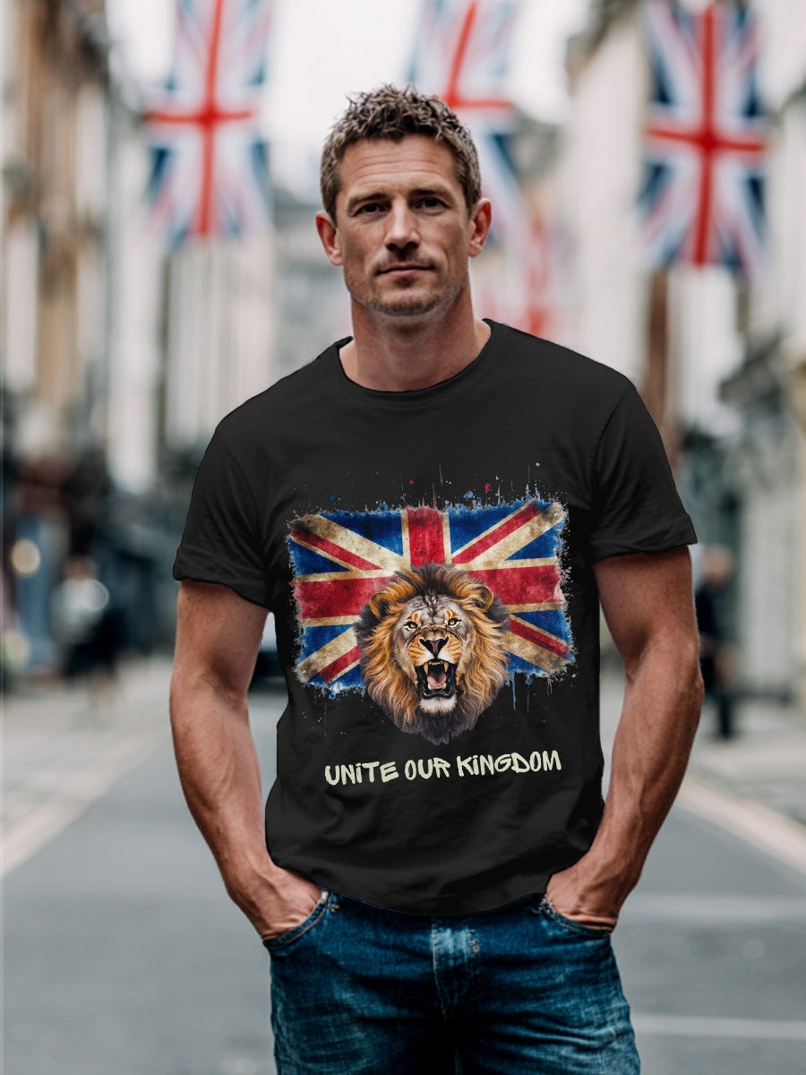Unite Our Kingdom UK Flag Lion T-Shirt Patriotic Tees Gifts For Him