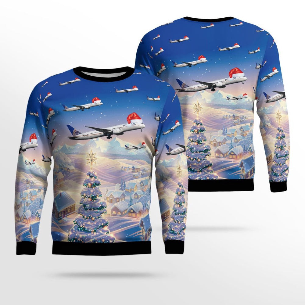 United Airlines Boeing 787-9 Dreamliner Ugly Christmas Sweater Gift For Christmas