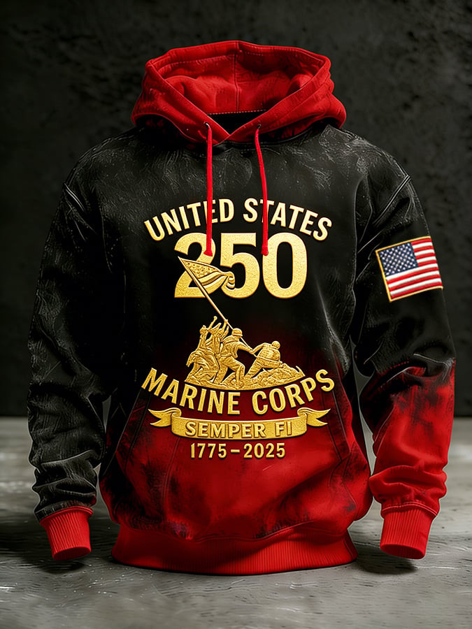 United States 250 Marine Corps Hoodie American Patriot Apparel Gifts For Marine Corps