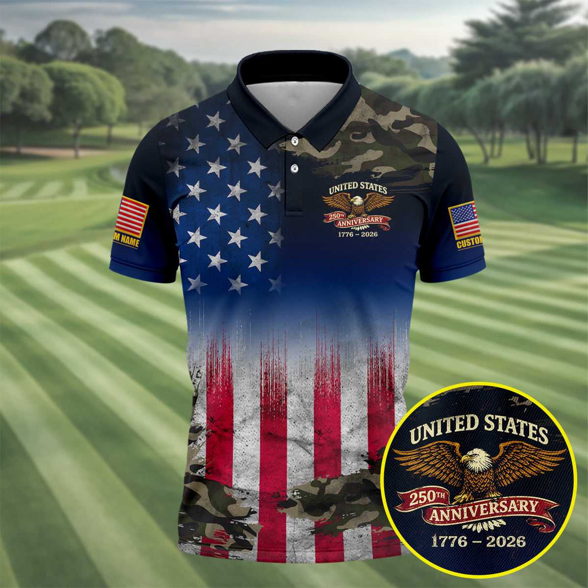 United States 250th Anniversary Camo Polo Shirt US Flag Patriotic Merch Cool Gifts For Dad
