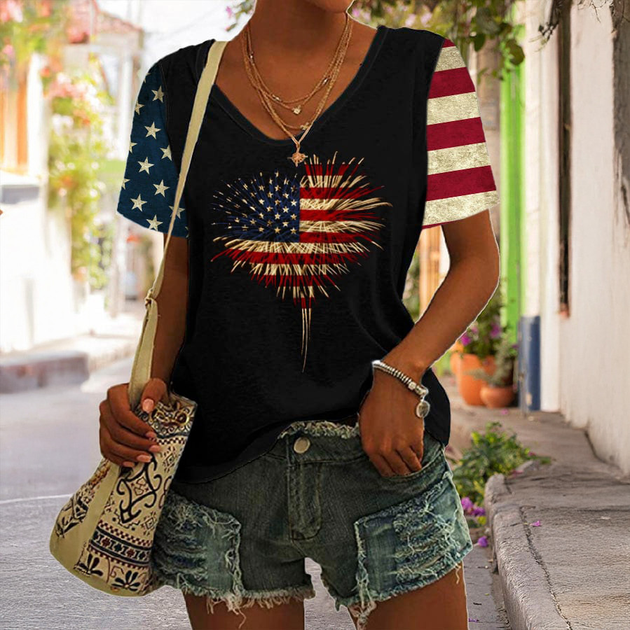 United States 250TH Anniversary Fireworks V-Neck Shirt Independence Day Shirt Patriotic Sister Gift