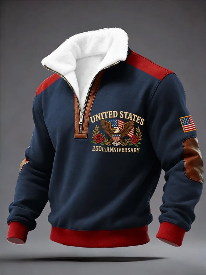 United States 250Th Anniversary Fur Collar Zip Up Sweatshirt 1776 2026 Merch Patriotic Apparel
