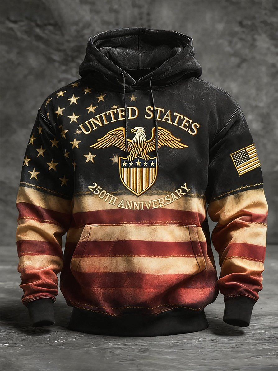 United States 250th Anniversary Hoodie America Flag Patriotic Men's Apparel