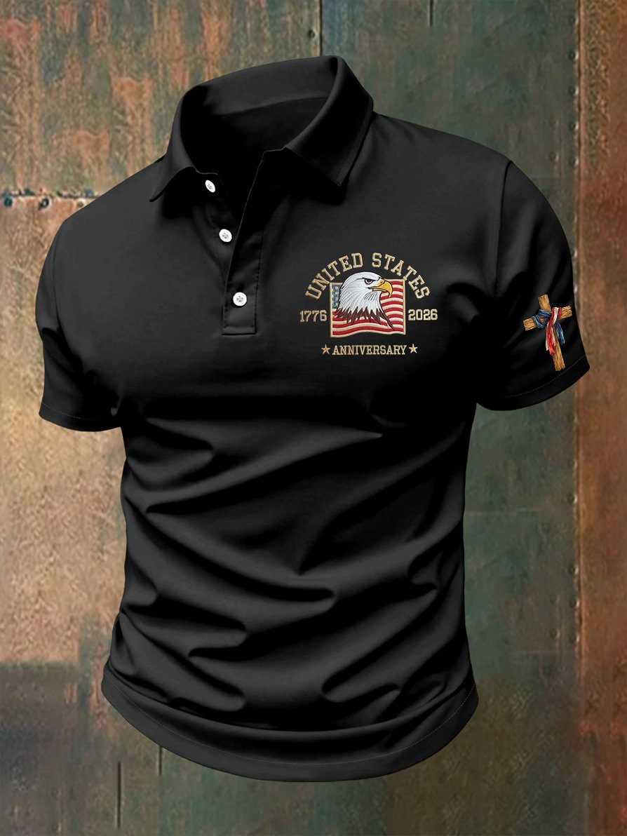 United States 250th Anniversary Polo Shirt Faith Cross Independence Day Apparel Him Gifts