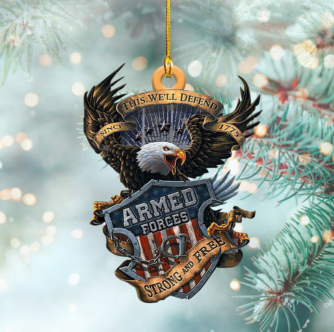 United States Armed Forces Shaped Christmas Ornament Strong and Free Veteran Ornament