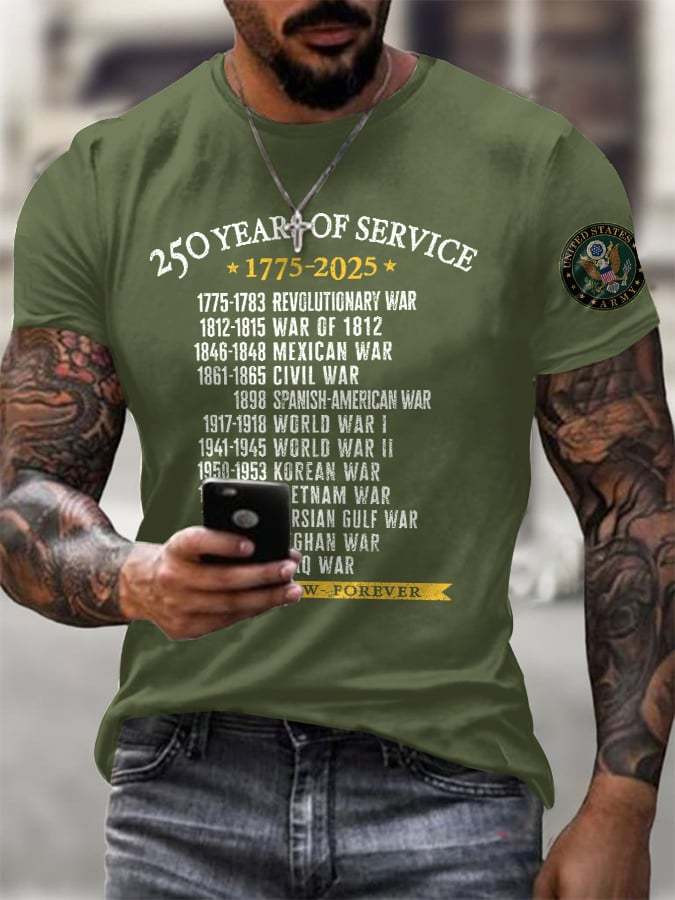 United States Army 250 Years Of Service 17752025 Then Now Forever T-Shirt Army Gifts