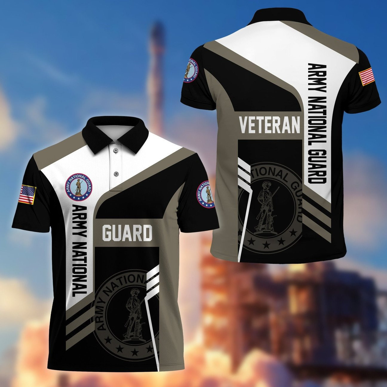 United States Army National Guard Veteran Polo Shirt Patriotic Military Gift for Dad and Friends and Husband on Veteran Day