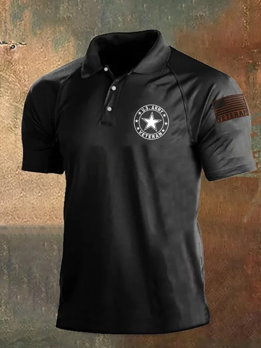 United States Army Veteran Men's Polo Shirt American Flag Apparel Presents For Him
