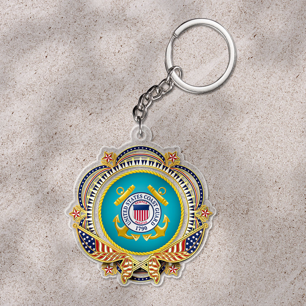United States Coast Guard Keychain Military Veteran Merch Gifts For Dad