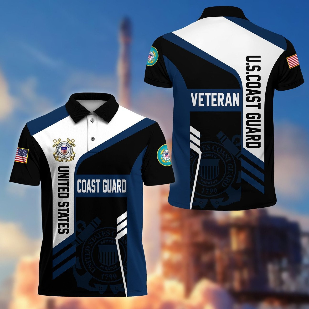 United States Coast Guard Veteran Polo Shirt Patriotic Military Gift for Dad and Friends and Husband on Veteran Day