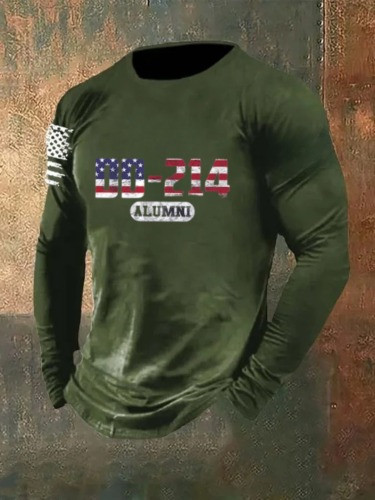 United States DD 214 Men's Long Sleeve Shirt Alumni America Flag Apparel Gift Ideas
