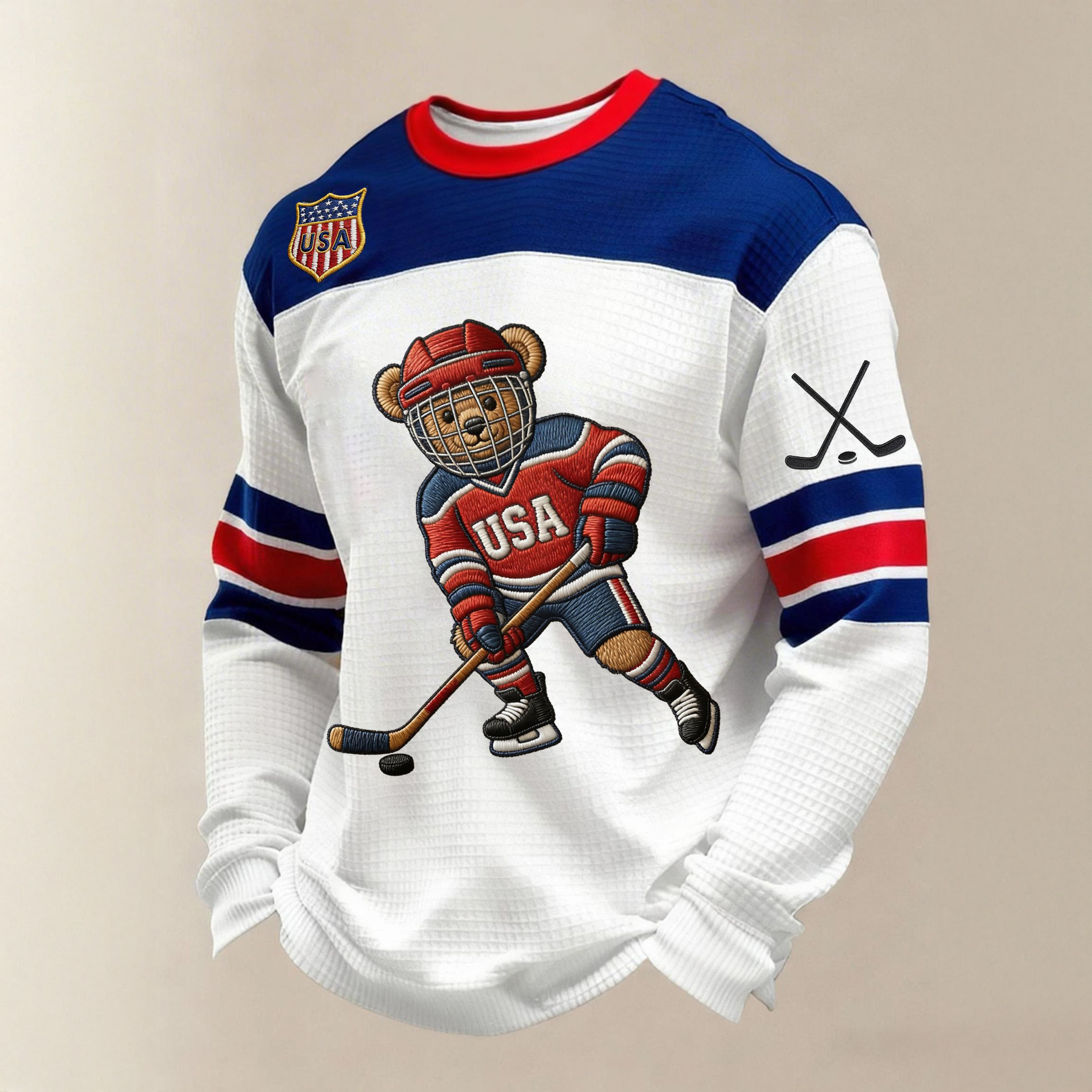 United States Ice Hockey Long Sleeve Shirt Bear Player Graphic USA Hockey Apparel Fan Gear