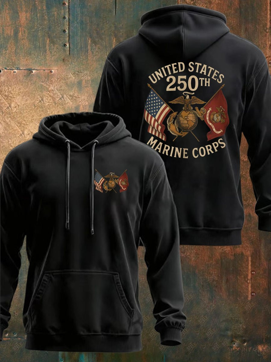 United States Marine Corps 250th Anniversary Hoodie USMC Merch Patriotic Gifts