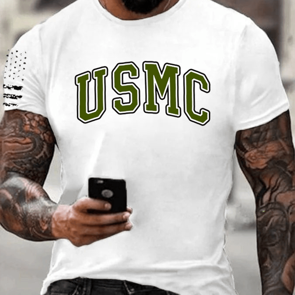 United States Marine Corps White T-Shirt American Flag Patriotic Shirt Unique Gifts For Him