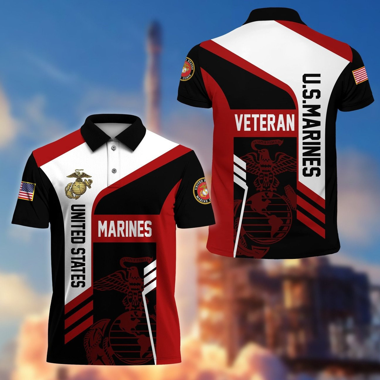 United States Marine Veteran Polo Shirt Patriotic Military Gift for Dad and Friends and Husband on Veteran Day