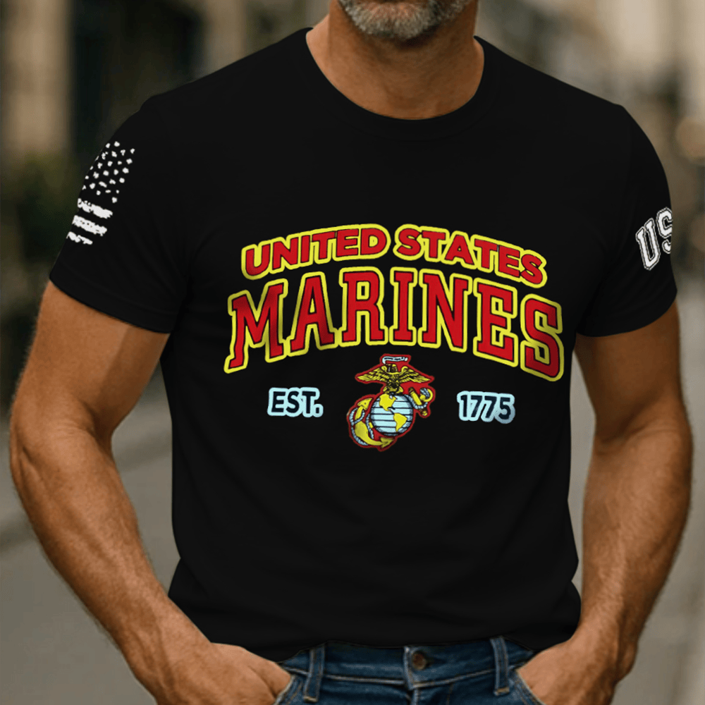 United States Marines Est 1775 Black T-Shirt Patriotic Shirt Gifts For Marine Veterans