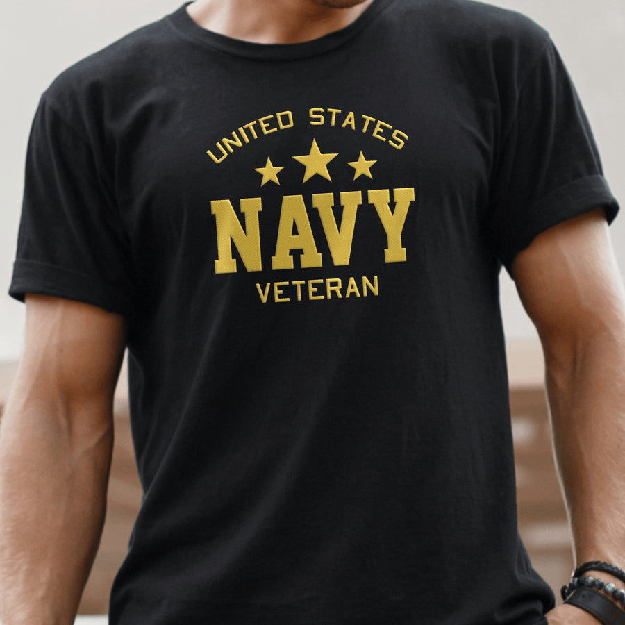 United States Navy Veteran Embroidered T-Shirt Patriotic Gift for Veterans Day