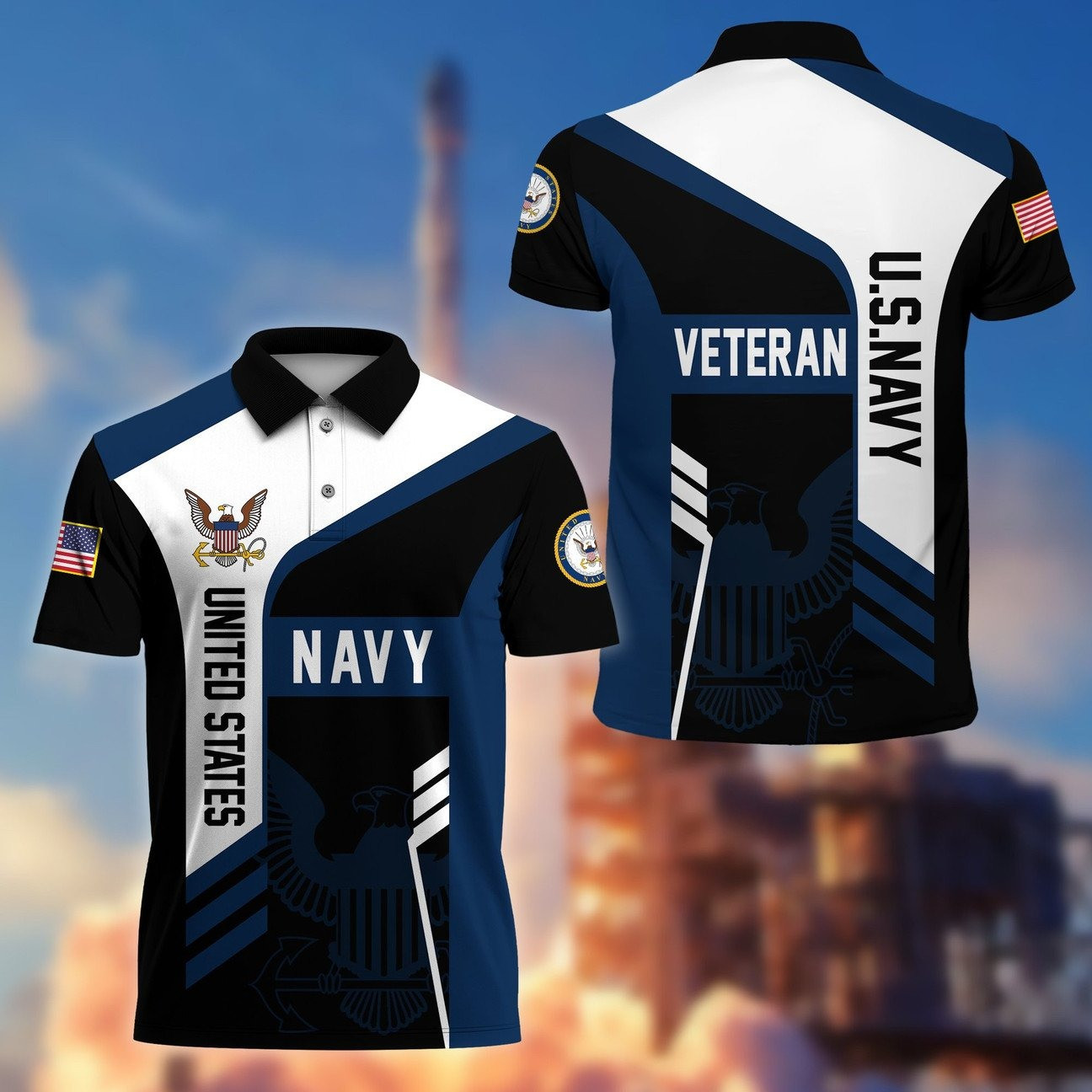 United States Navy Veteran Polo Shirt Patriotic Military Gift for Dad and Friends and Husband on Veteran Day