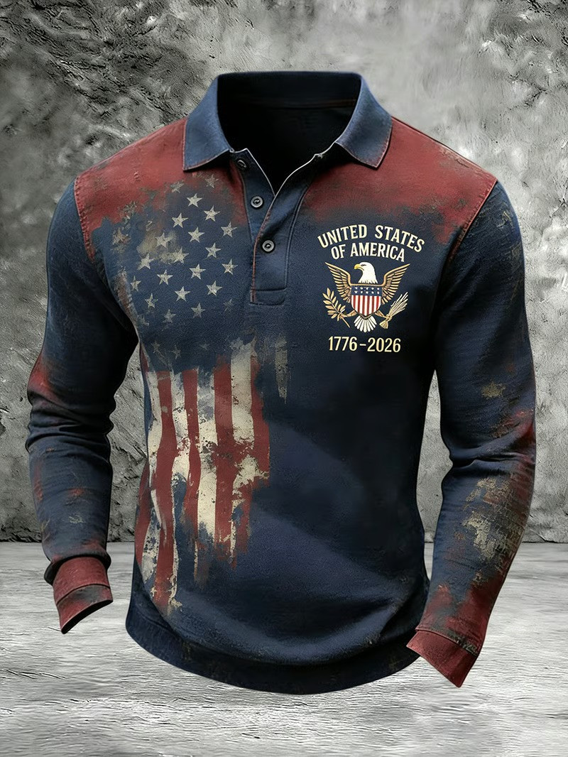 United States Of America 1776 2026 Long Sleeve Polo Shirt Eagle Presidential Seal Patriotic Gift For Americans