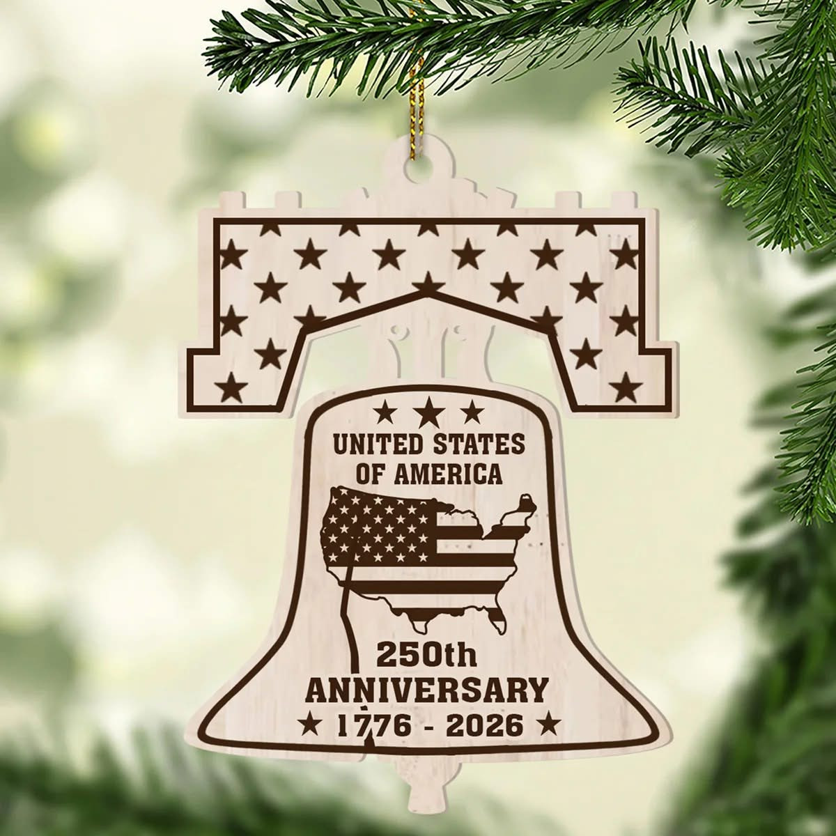 United States Of America 250th Anniversary 1776 2026 Wood Ornaments For Christmas Patriotic Decor