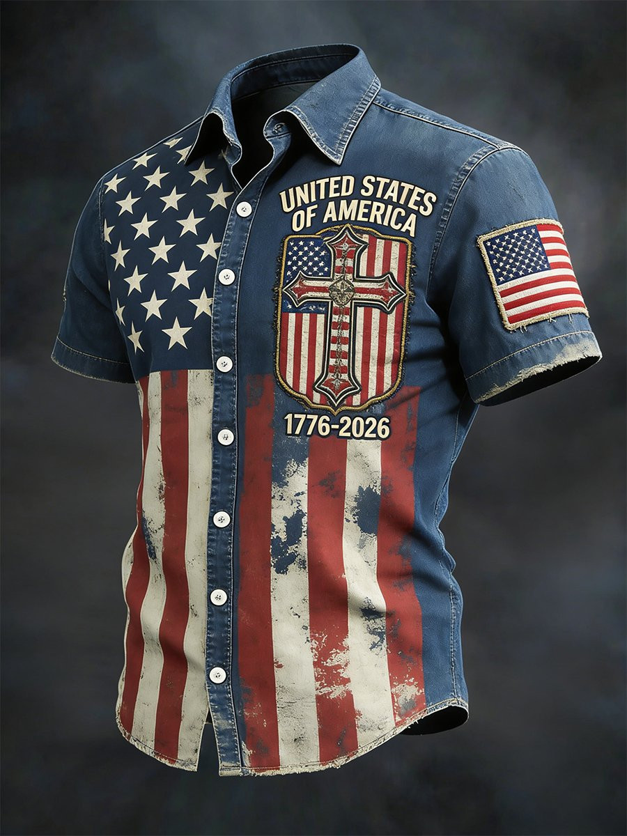 United States Of America Button Shirt Patriotic Christian Faith Clothing Gift For Him