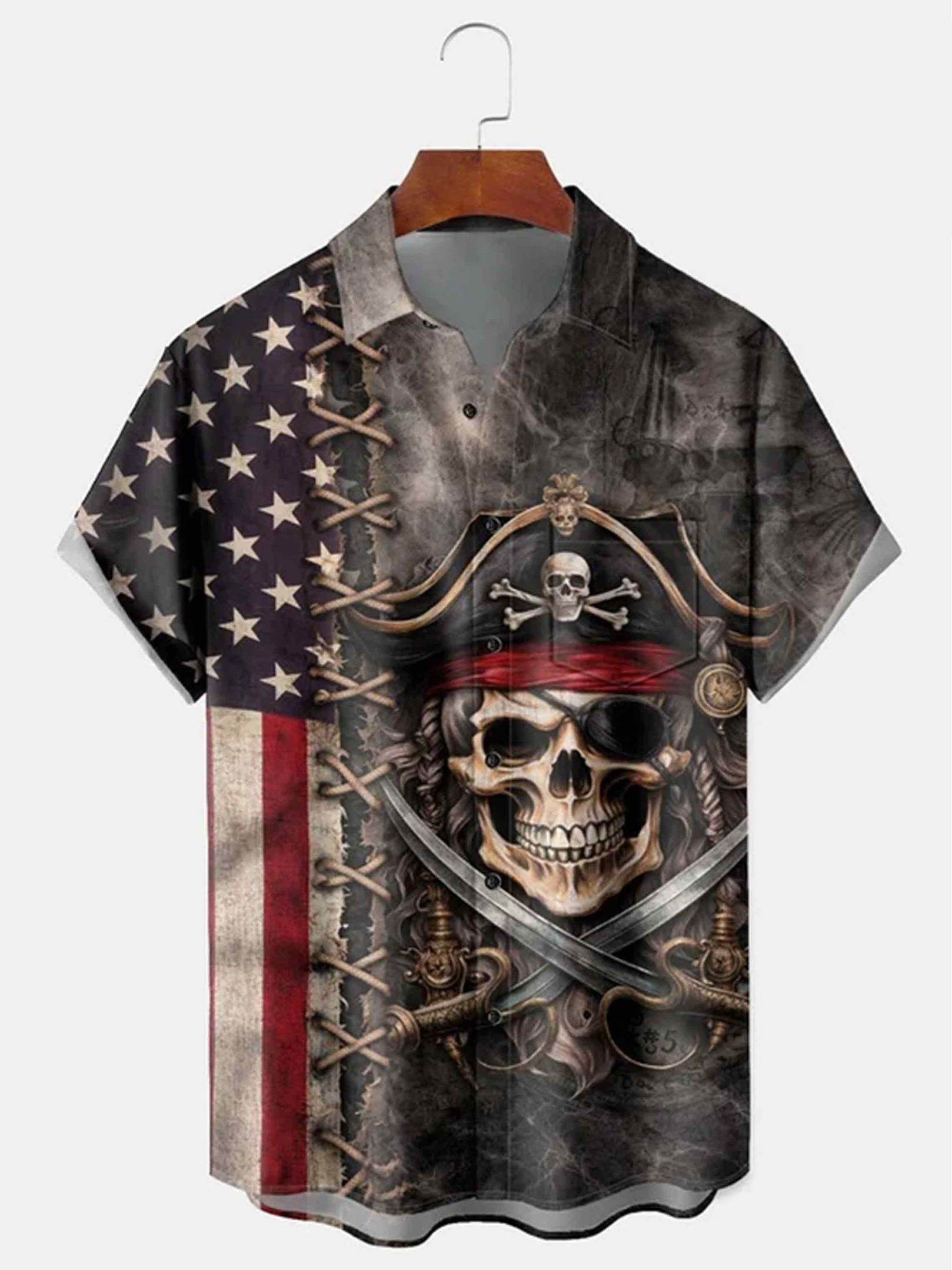 United States Of America Hawaiian Shirt Pirate Skull Crossbones Clothing Gift For Patriotic