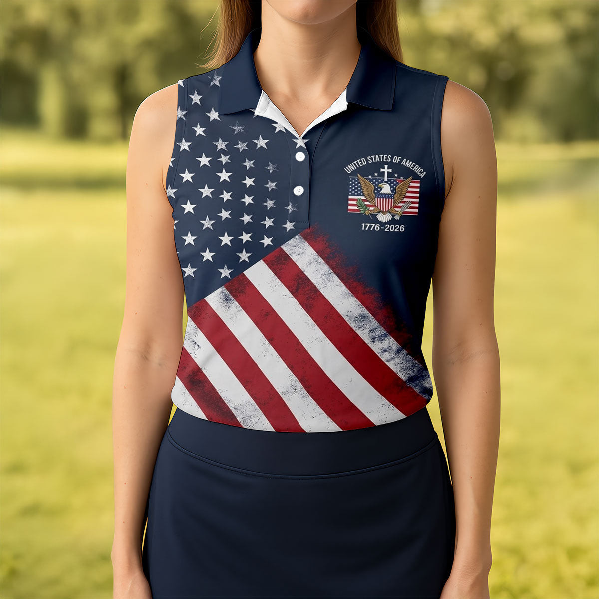 United States Of America Sleeveless Polo Shirt US Bald Eagle Apparel Best Gift For Women