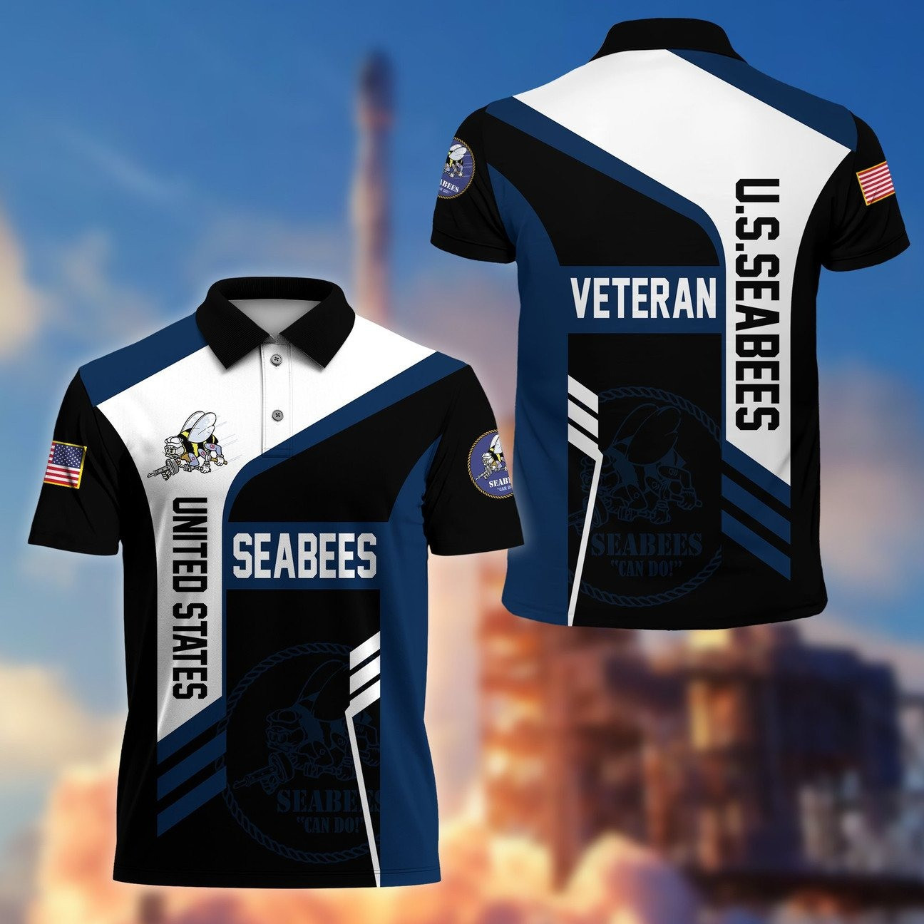 United States Seabees Veteran Polo Shirt Patriotic Military Gift for Dad and Friends and Husband on Veteran Day
