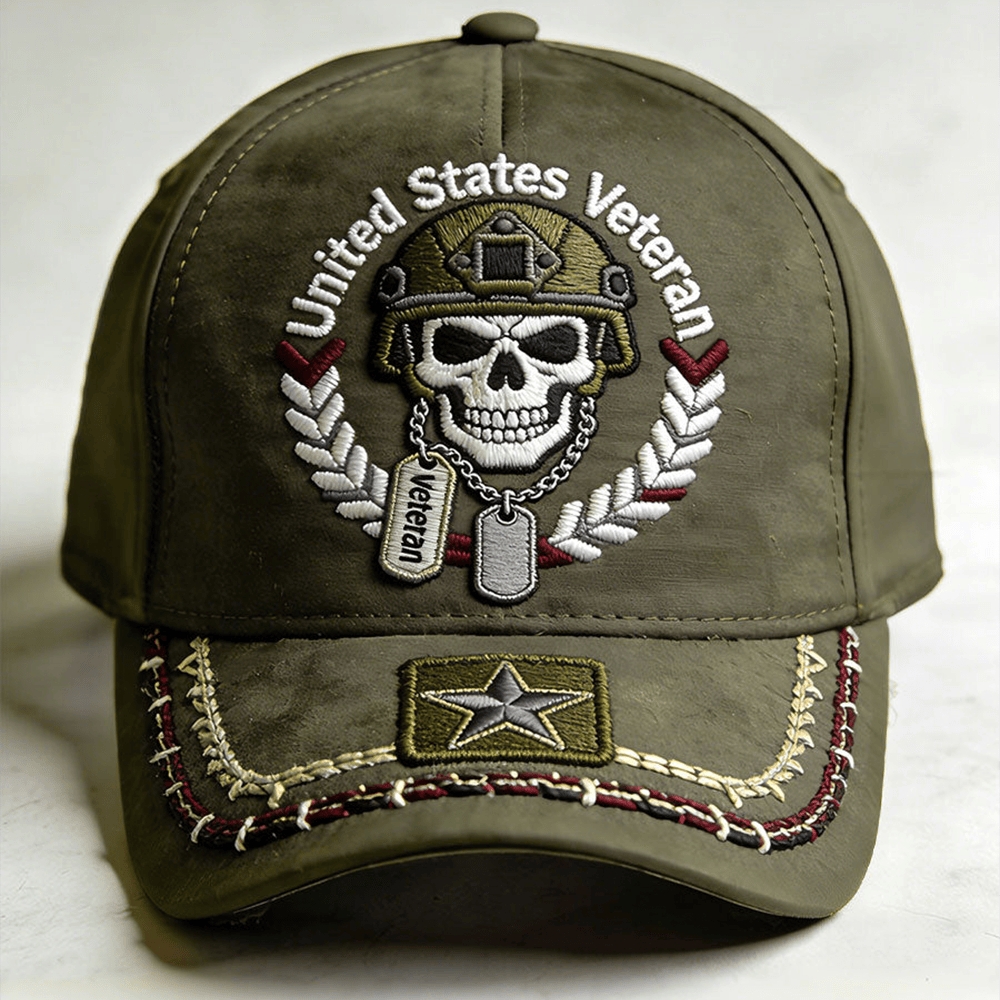 United States Veteran Hat Skeleton Art Graphic Baseball Cap Veteran Themed Gifts