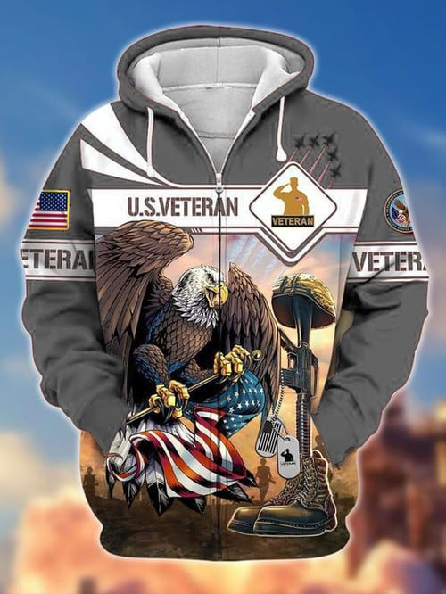 United States Veteran Hoodie Eagle U.S. Veteran USA Flag Soldier Military Patriotic Gifts