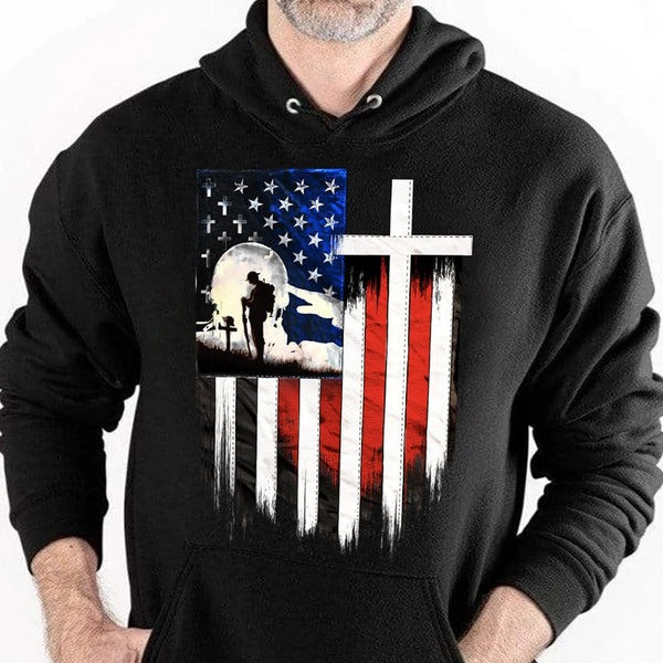 United States Veteran Hoodie Soldier Cross Christian Clothing Gifts For Men