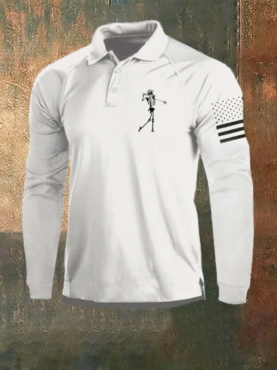 United States Veteran Long Sleeve Polo Shirt Soldier Skull American Flag Clothing For Patriots
