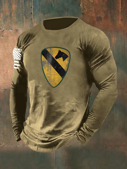 United States Veteran Long Sleeve Shirt Cavalry Shield Military Apparel Gifts For Patriots