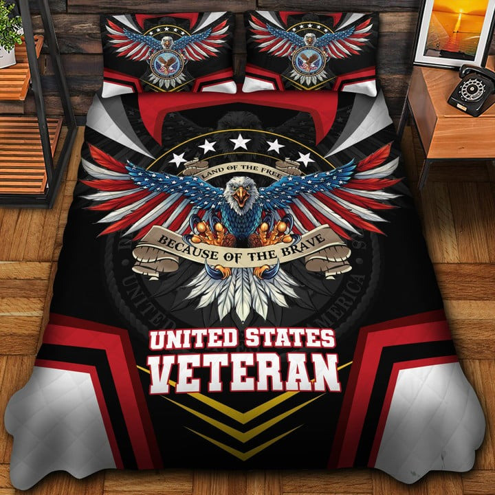 United States Veteran Quilted Bedding Set Duvet Cover Bedspread Because Of The Brave Gifts For Her