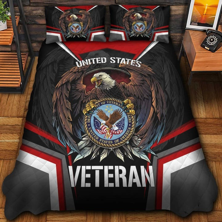 United States Veteran Quilted Bedding Set Duvet Cover Bedspread Bedroom Decor Gifts For Mom