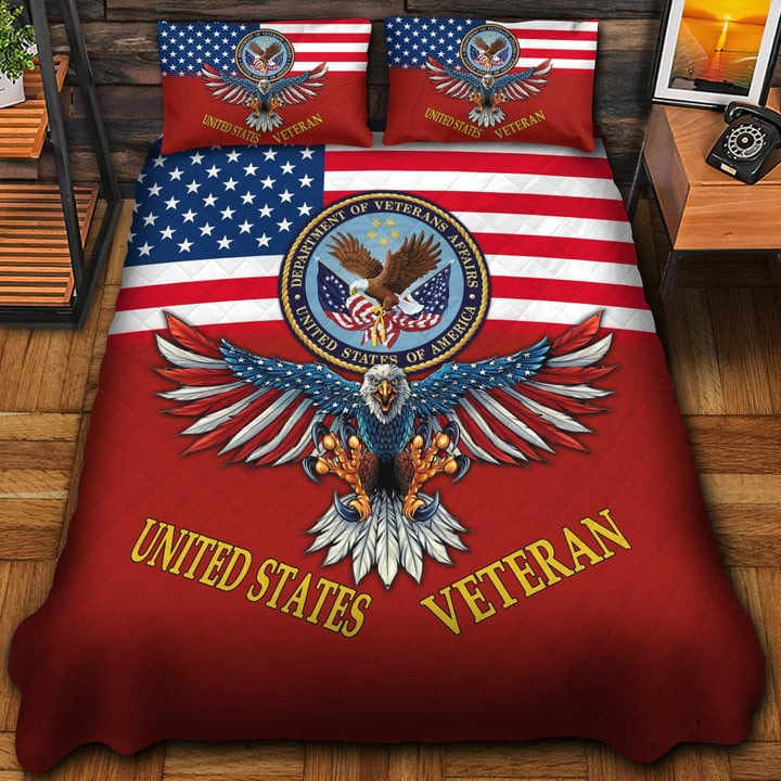 United States Veteran Quilted Bedding Set Duvet Cover Bedspread Eagle USA Flag Bedroom Decor Gifts
