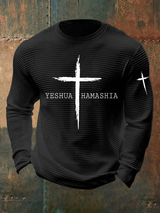 United States Veteran Waffle Long Sleeve Shirt Cross Yeshua Hamashia Christian Gift Ideas