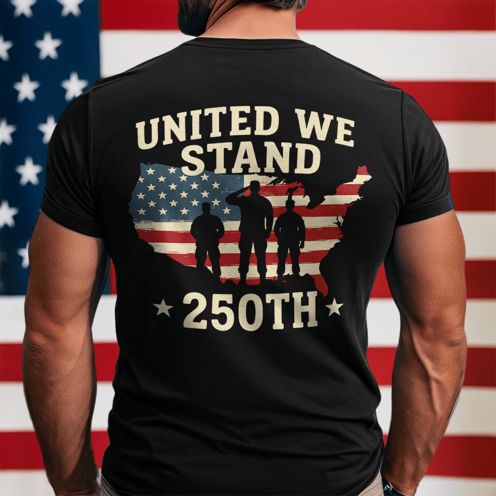 United We Stand 250th Anniversary USA Veteran T-Shirt Patriotic Clothes
