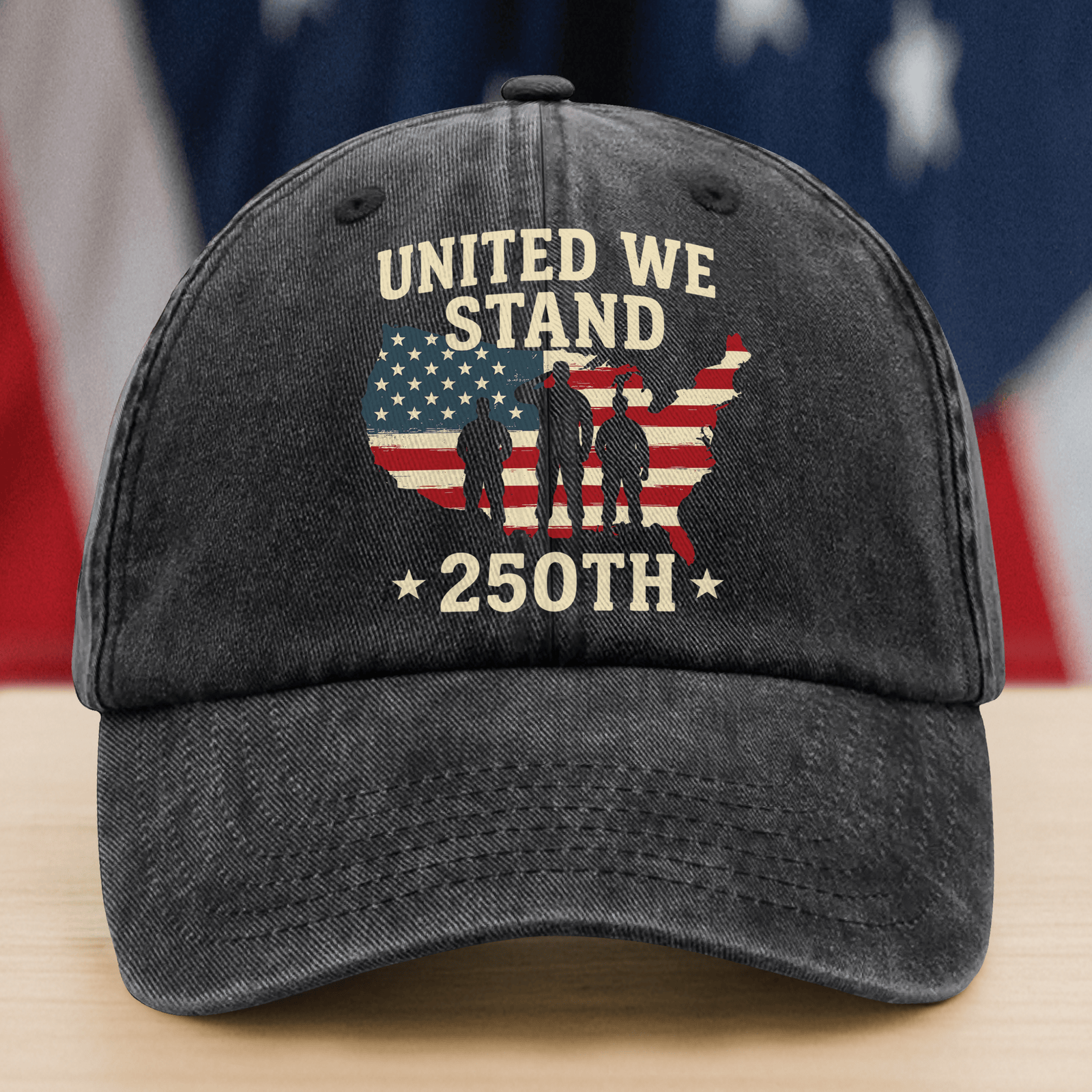 United We Stand 250th Anniversary Usa Veteran Washed Denim Baseball Cap America 250 Merchandise Gifts For Patriotic Dad