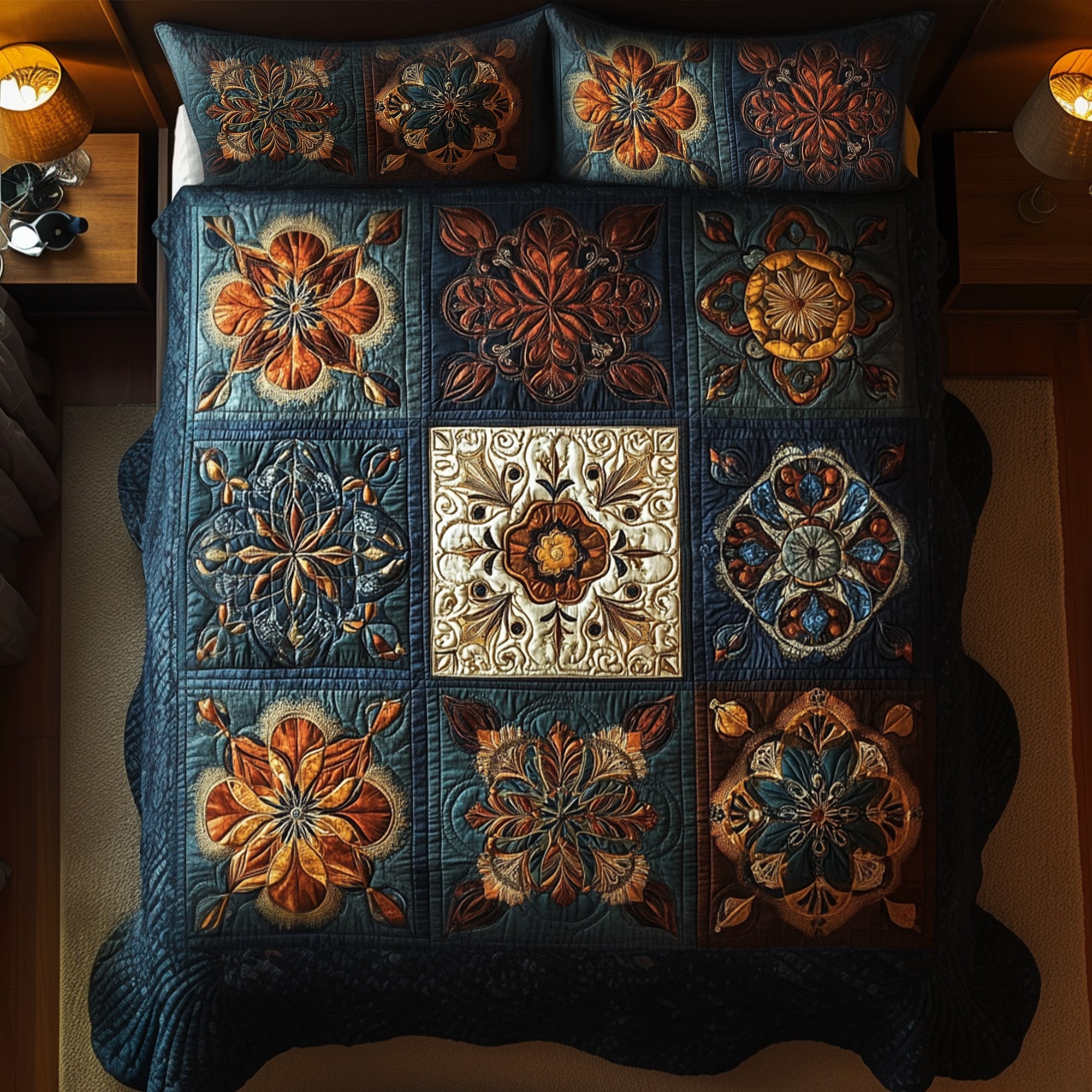 Universal Mandala Quilted Bedding Set Lightweight Duvet Cover Set for Year-Round Comfort