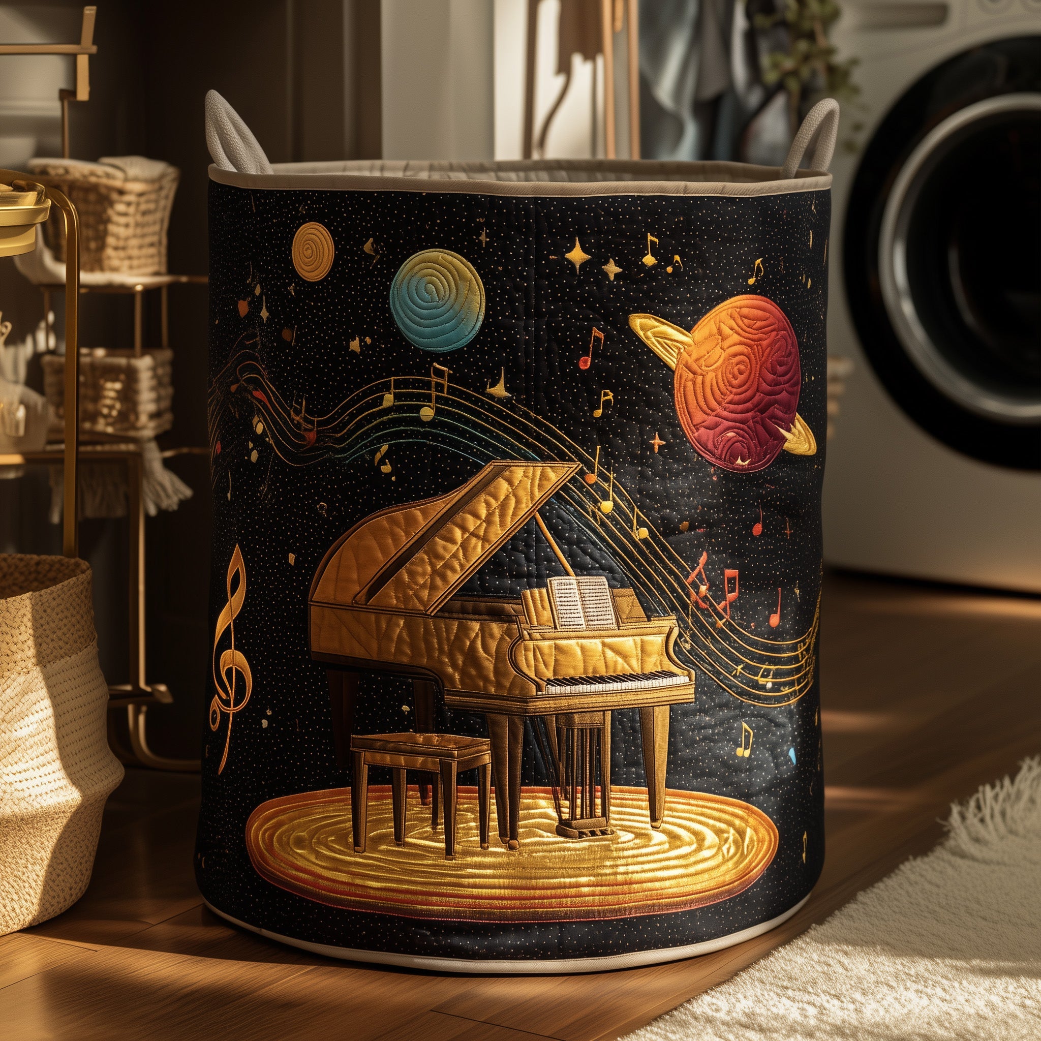 Universal Piano Quilted Laundry Basket Merch For Her