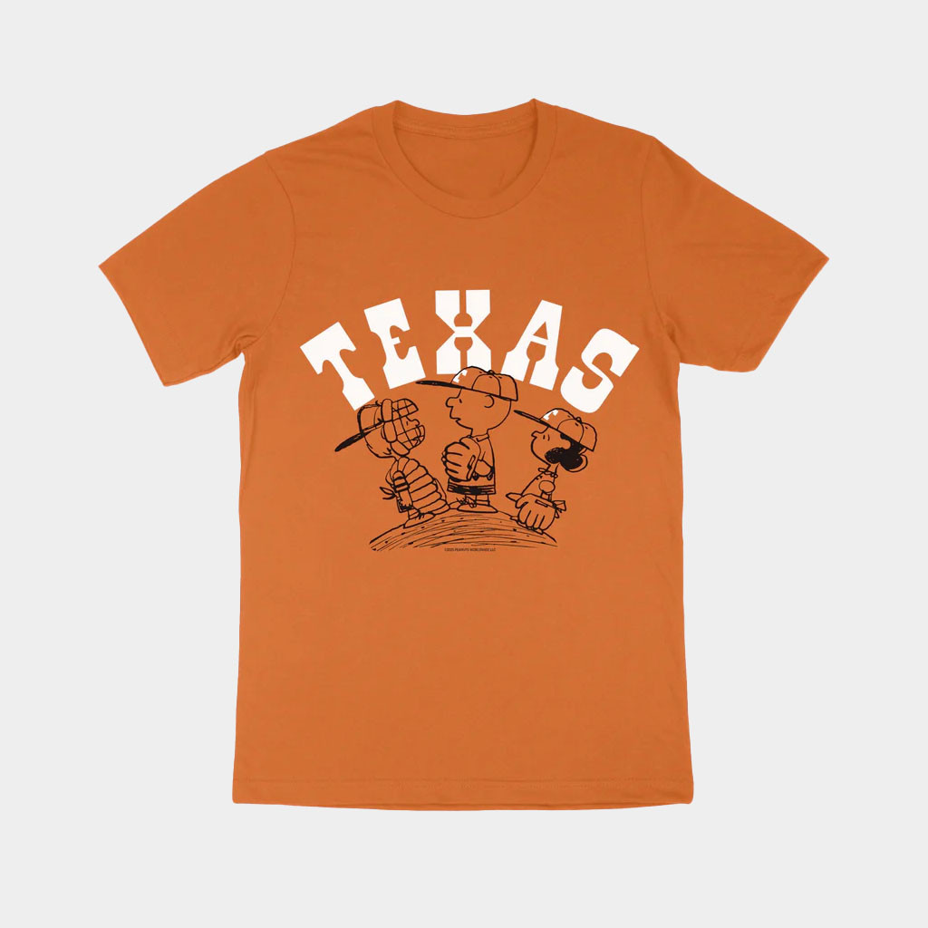University Coop Merch Peanuts Texas Baseball Mound T-Shirt Best Gifts For Son
