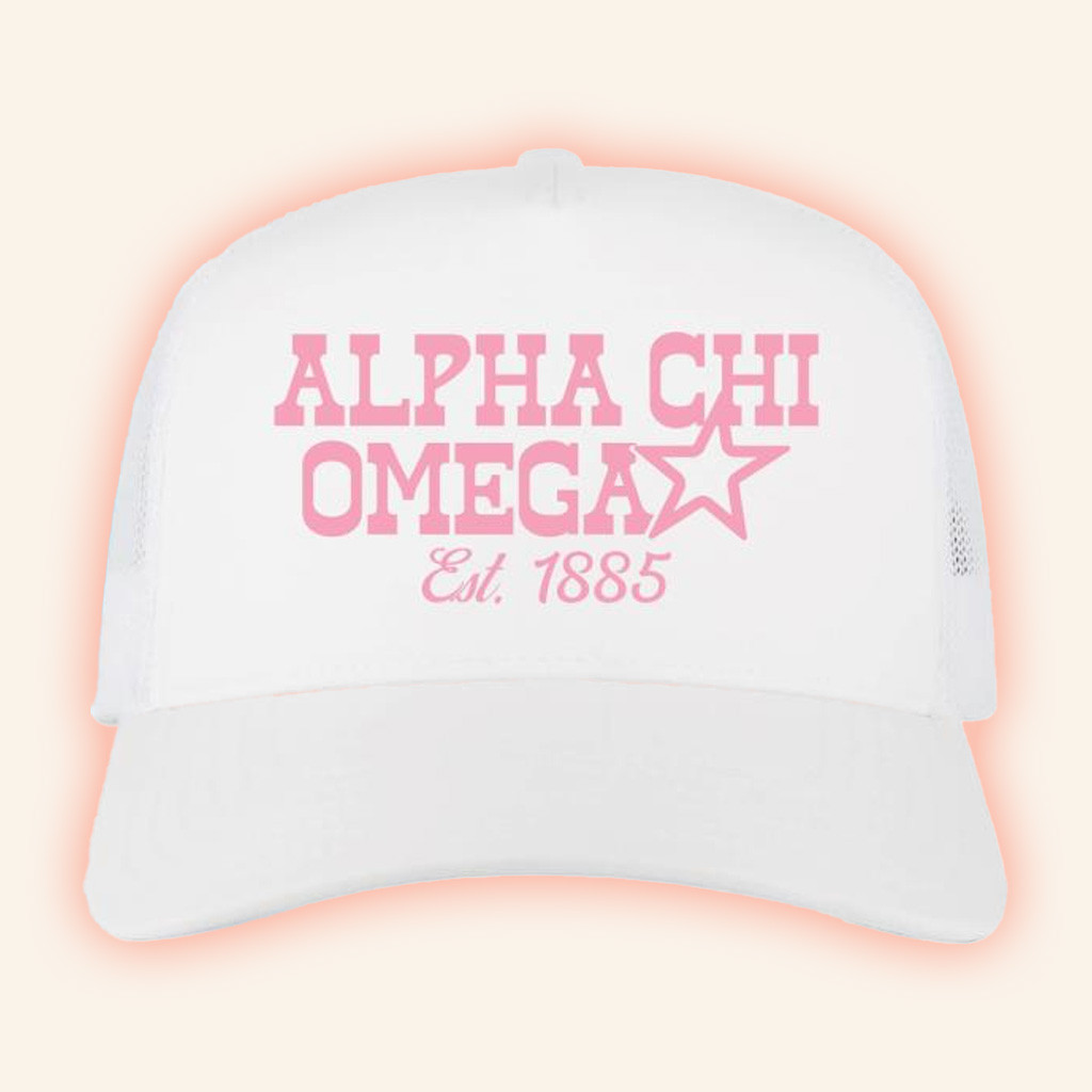 University Tees Merch Alpha Chi Omega Est 1885 Trucker Hat Gift Ideas For Her University Tees Merch Alpha Chi Omega Est 1885 Trucker Hat Gift Ideas For Her
