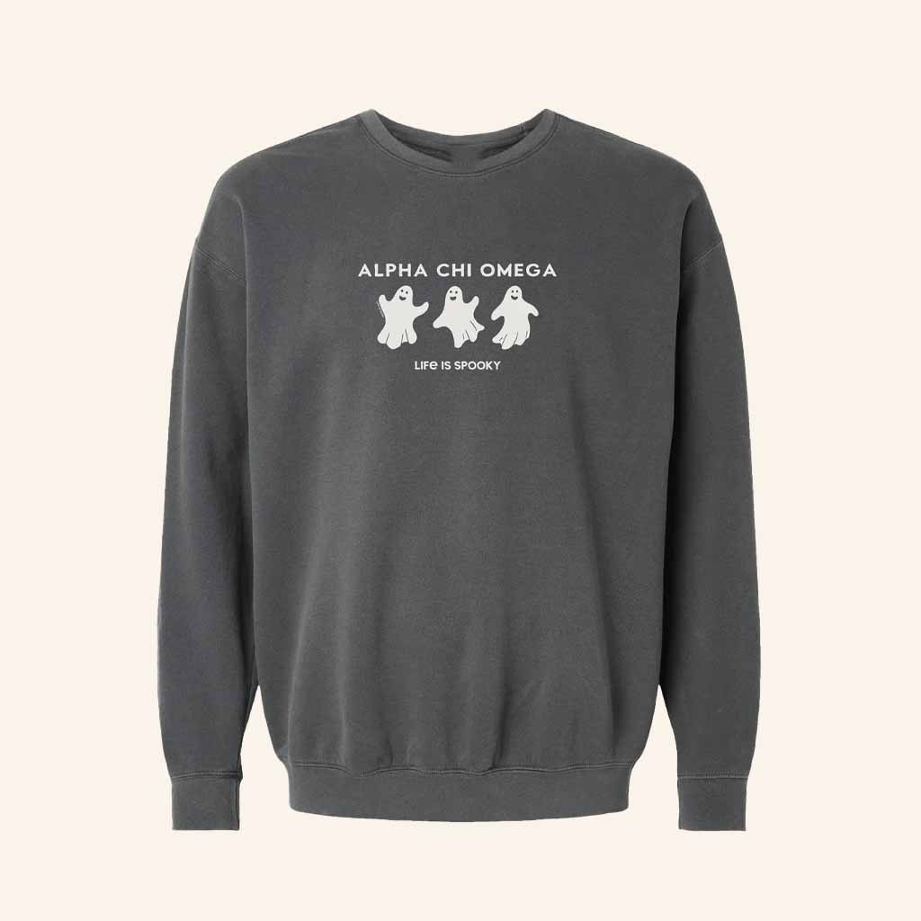 University Tees Merch Alpha Chi Omega Life Is Spooky Sweatshirt Halloween Gifts For Her University Tees Merch Alpha Chi Omega Life Is Spooky Sweatshirt Halloween Gifts For Her