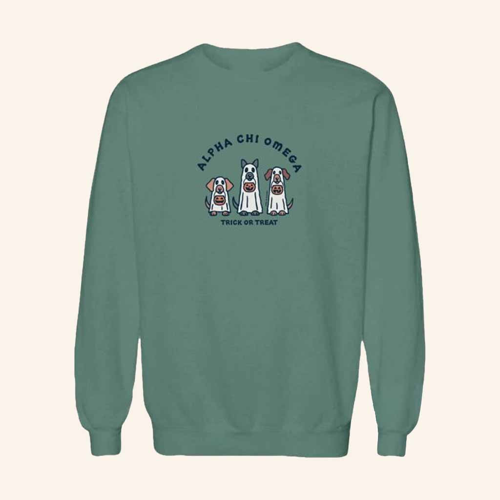 University Tees Merch Alpha Chi Omega Trick Or Treat Sweatshirt Gift For Halloween