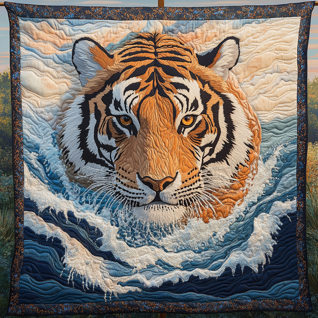 Untamed Fury Quilted Blanket  Tiger Blanket Unique Gift For Friend