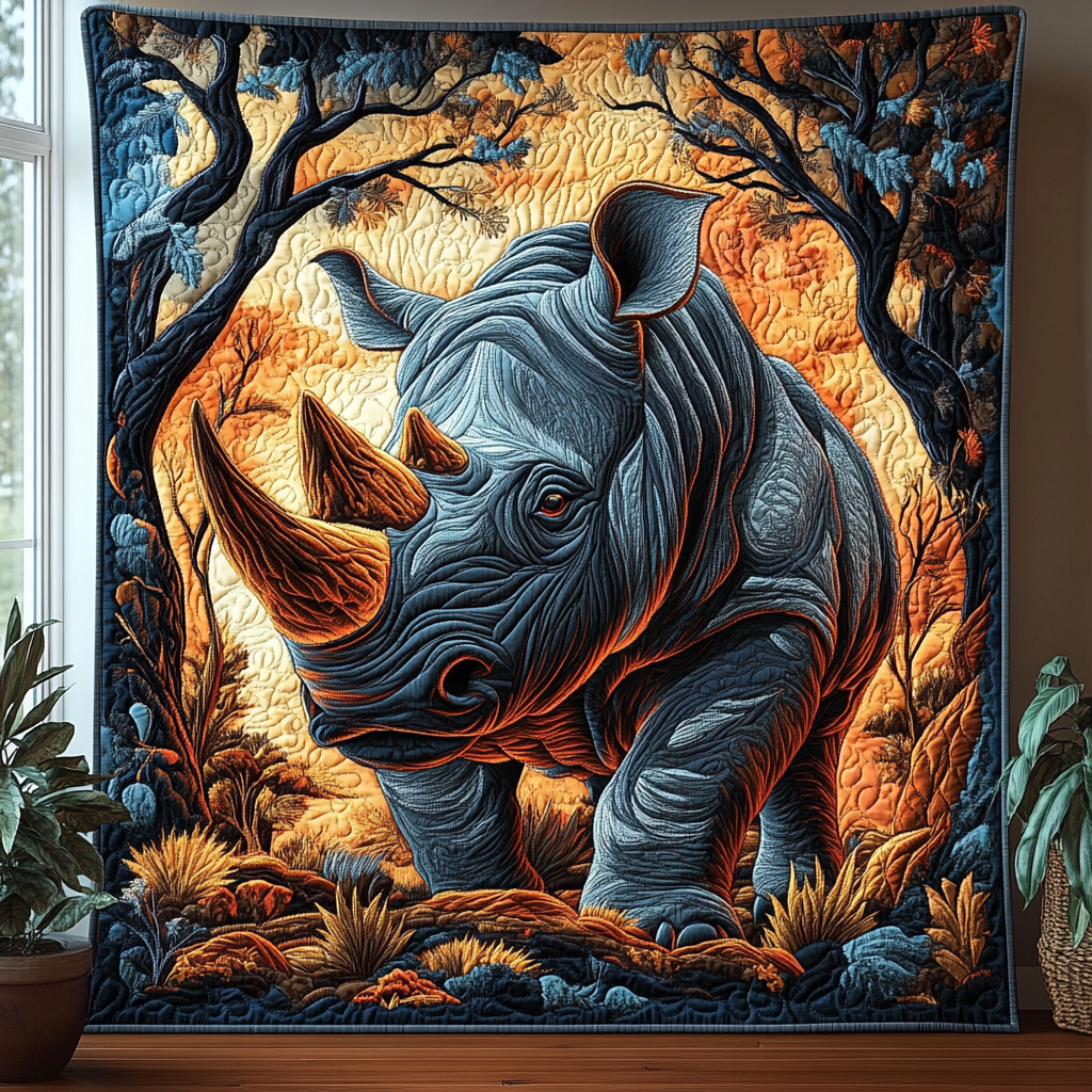 Untamed Strength Quilted Blanket Bedroom Xmas Decor Rhino Themed Gifts