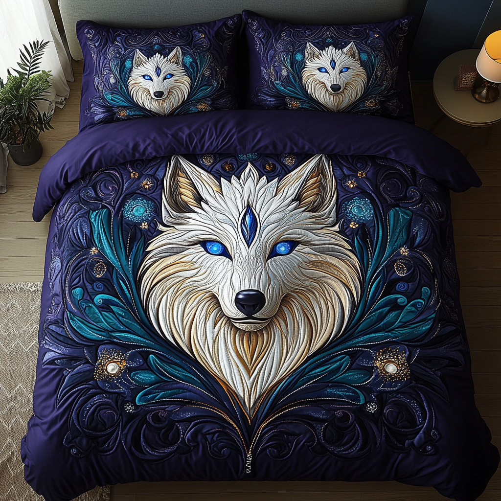 Untamed Wolf Quilted Bedding Set Holiday Duvet Cover Set Wolf Presents For Men
