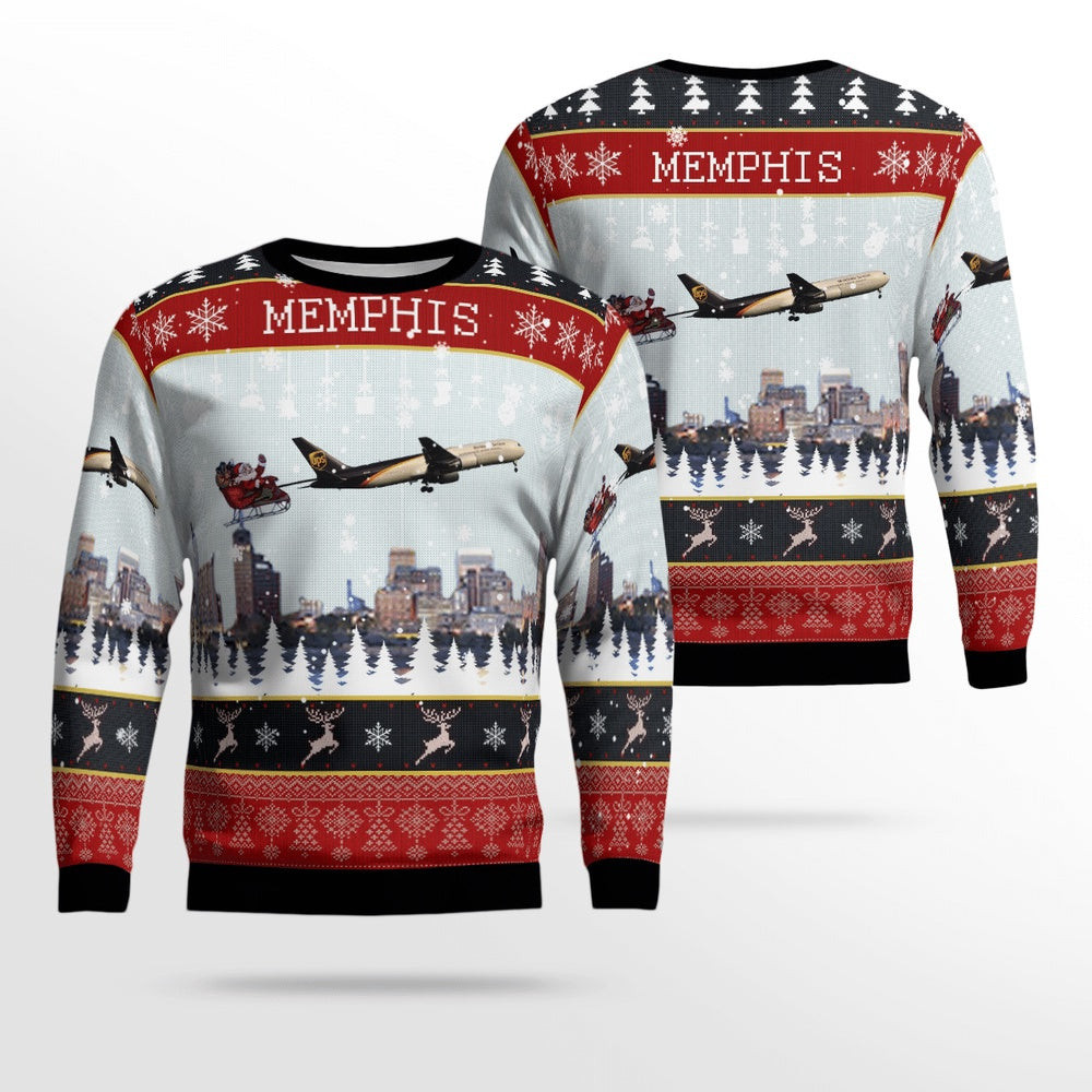 UPS Boeing 767-00FER Santa Over Memphis Christmas Ugly Sweaters Gift For Christmas